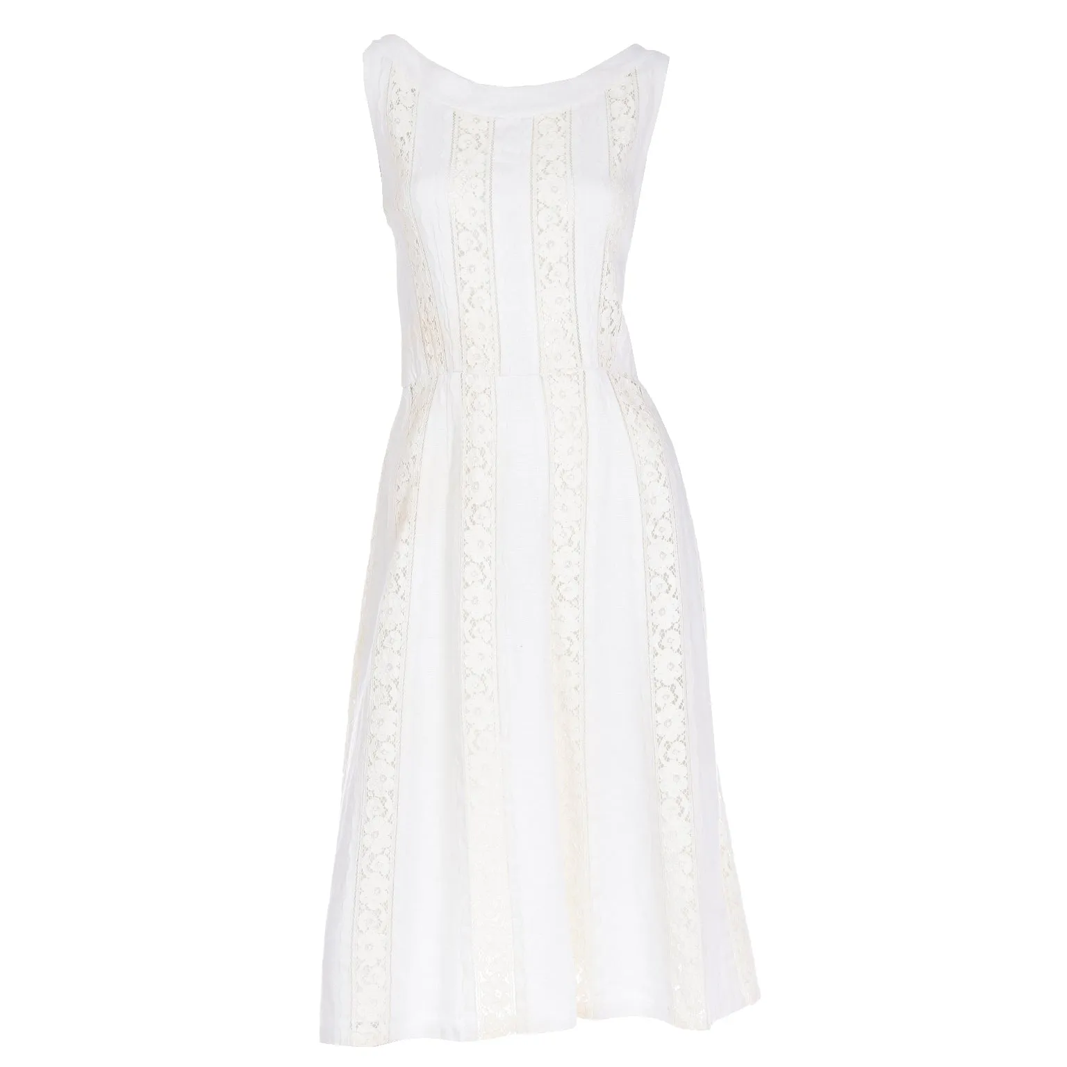 1970s Vintage Carlye Ivory & Cream Linen Lace Sleeveless Dress