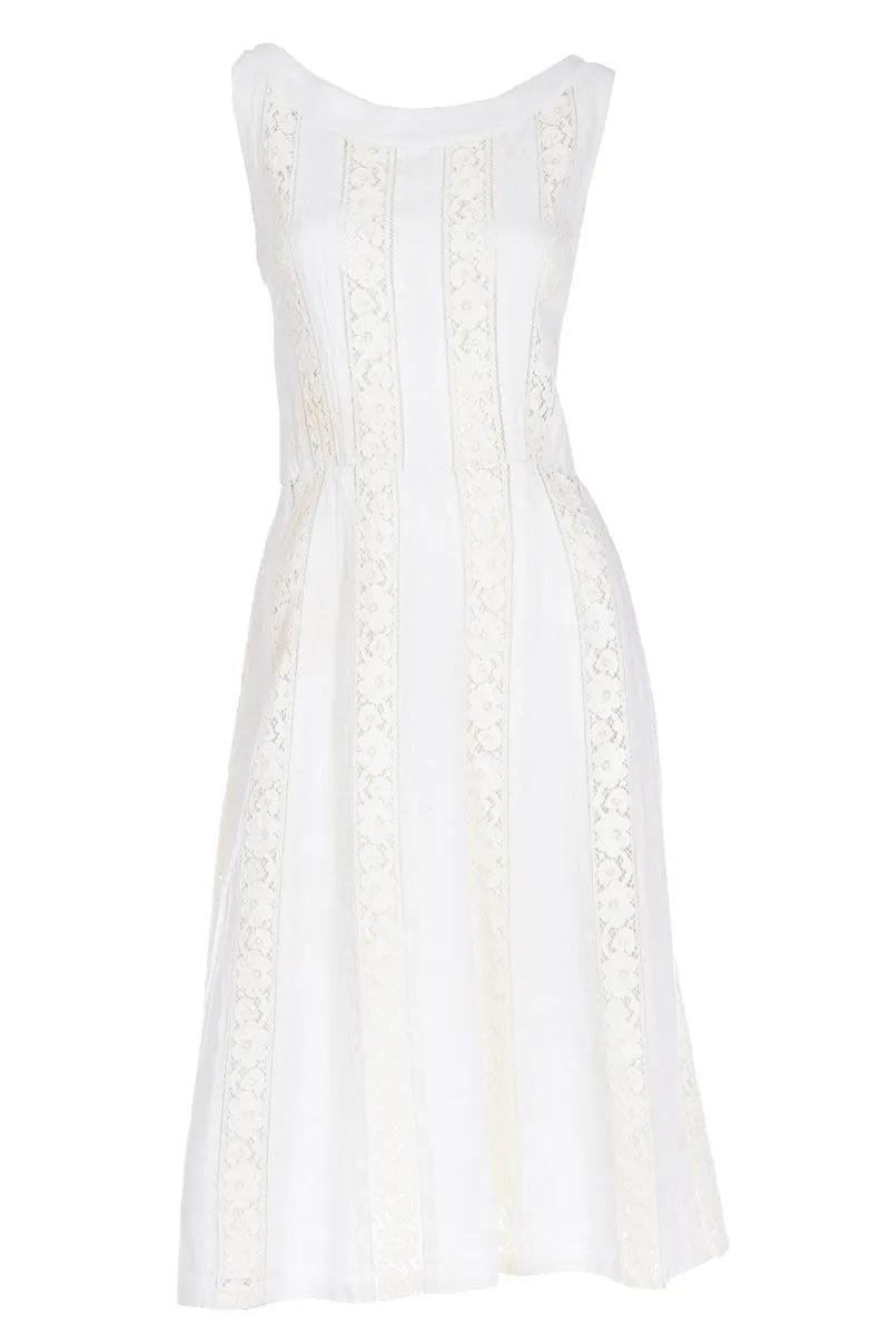 1970s Vintage Carlye Ivory & Cream Linen Lace Sleeveless Dress