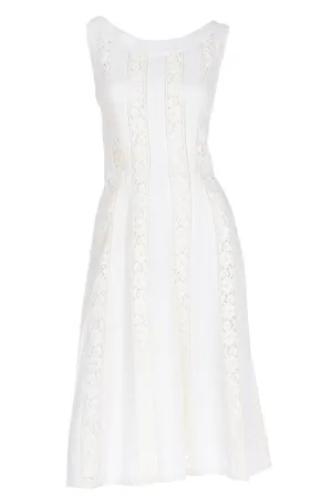 1970s Vintage Carlye Ivory & Cream Linen Lace Sleeveless Dress