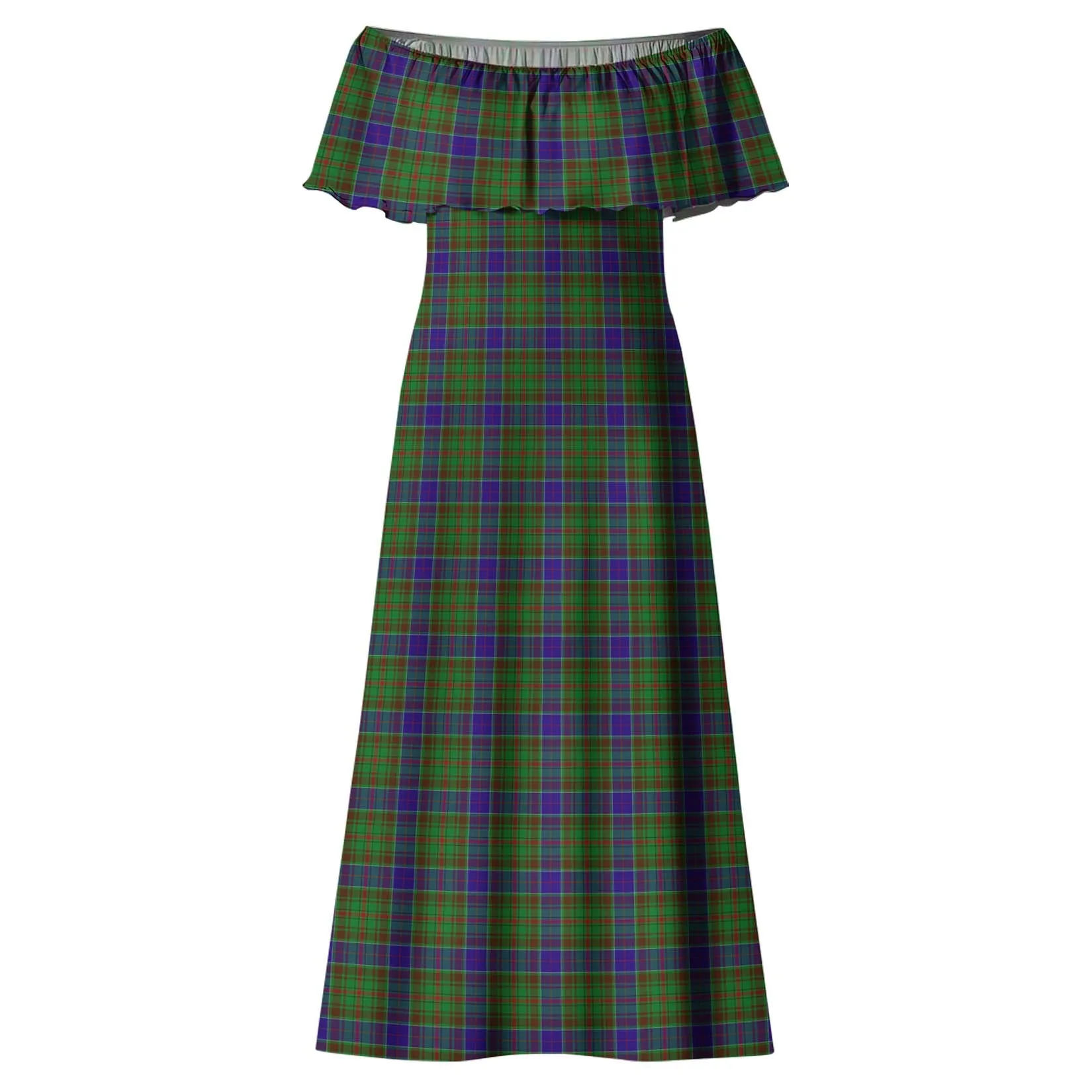 Adam Tartan Off Shoulder Long Dress