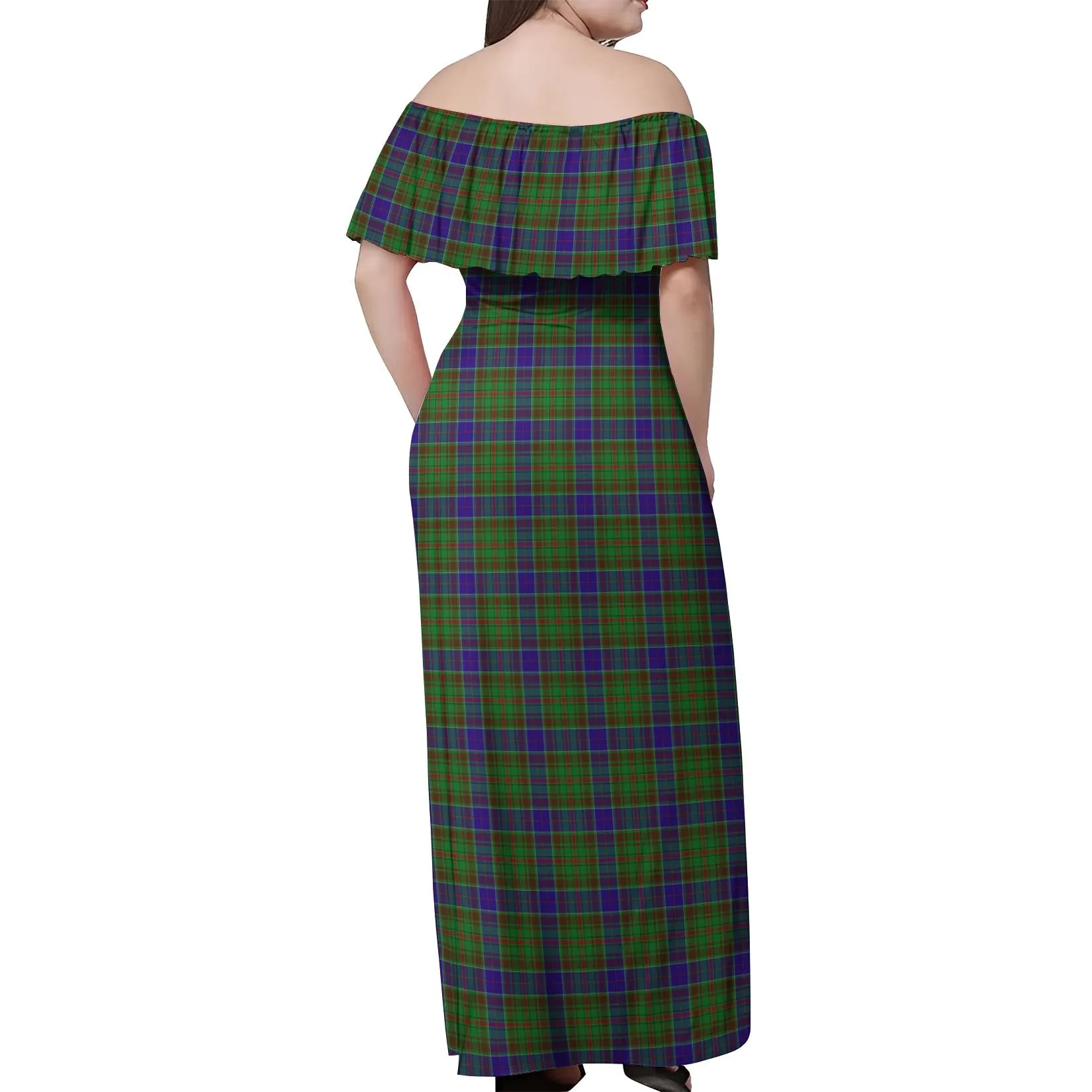 Adam Tartan Off Shoulder Long Dress