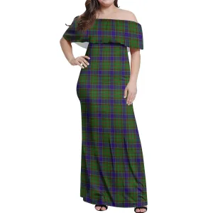Adam Tartan Off Shoulder Long Dress