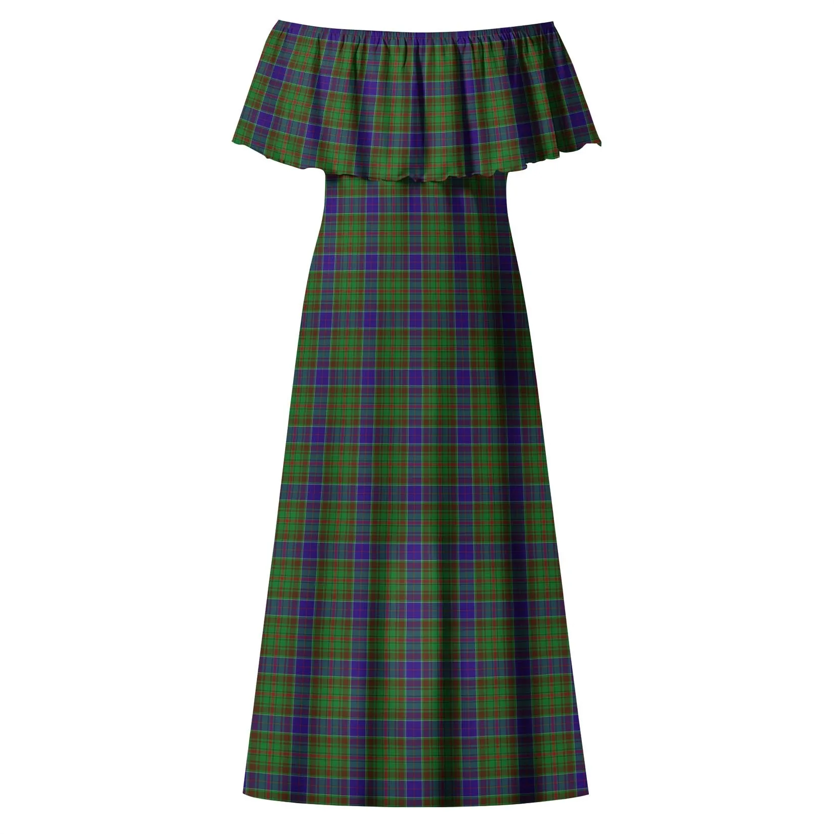 Adam Tartan Off Shoulder Long Dress