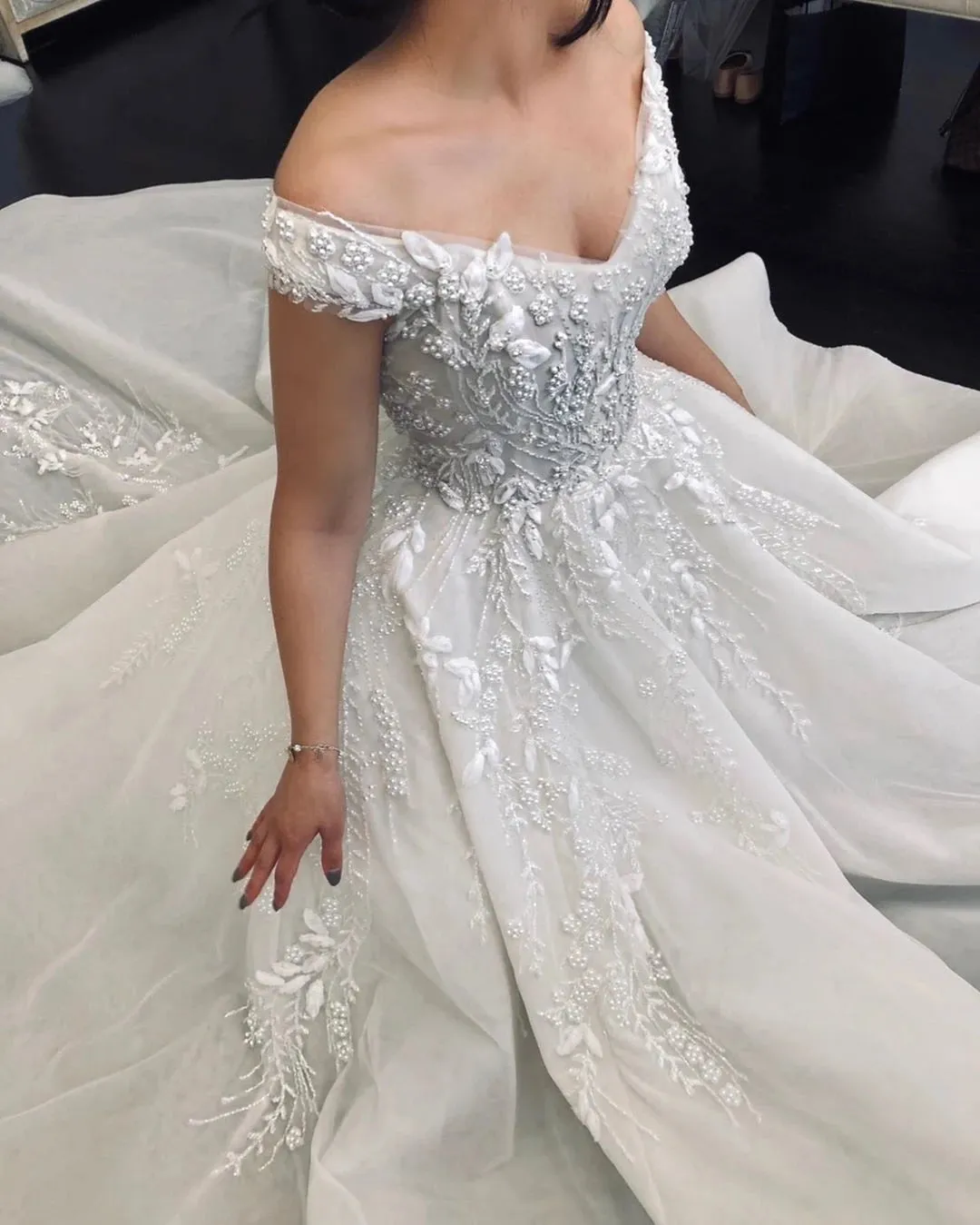 Ball Gown Off The Shoulder Princess Wedding Dress With Beading