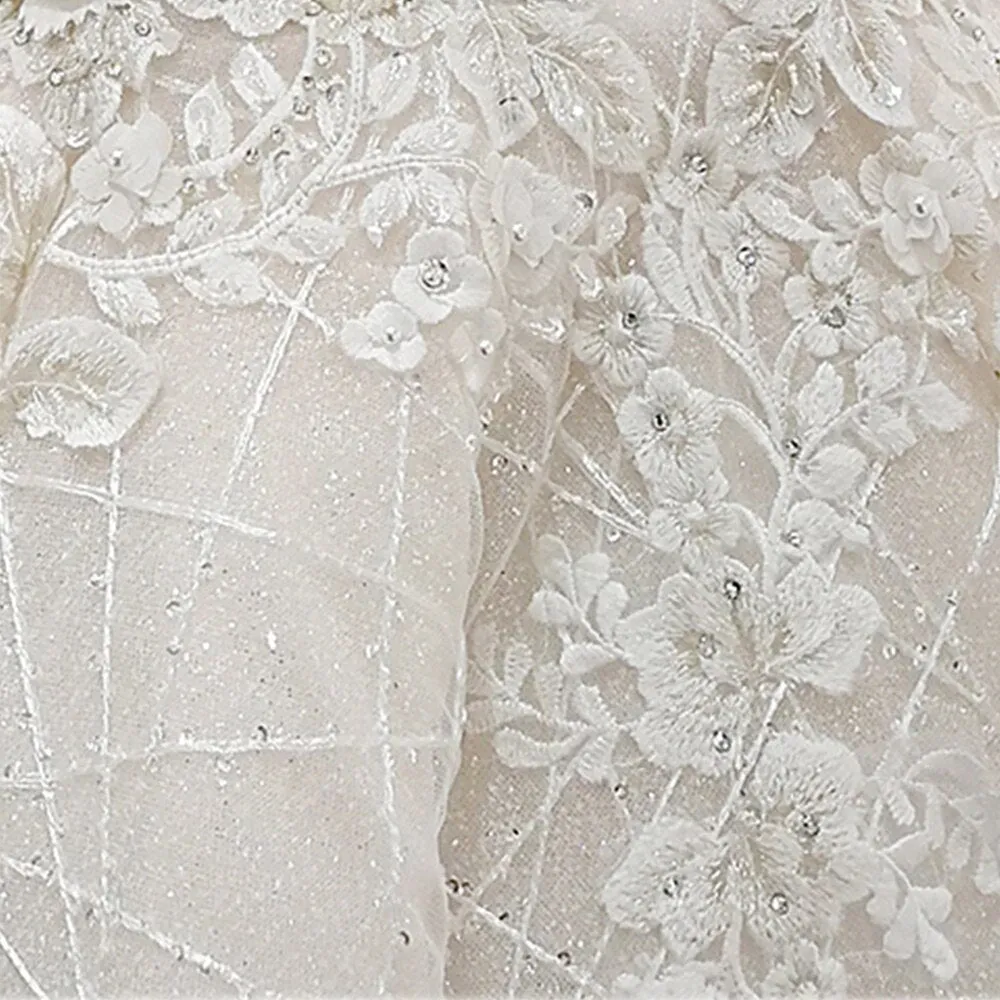 Ball Gown V-neck Elegant Appliques Lace Flowers Princess Wedding Dress
