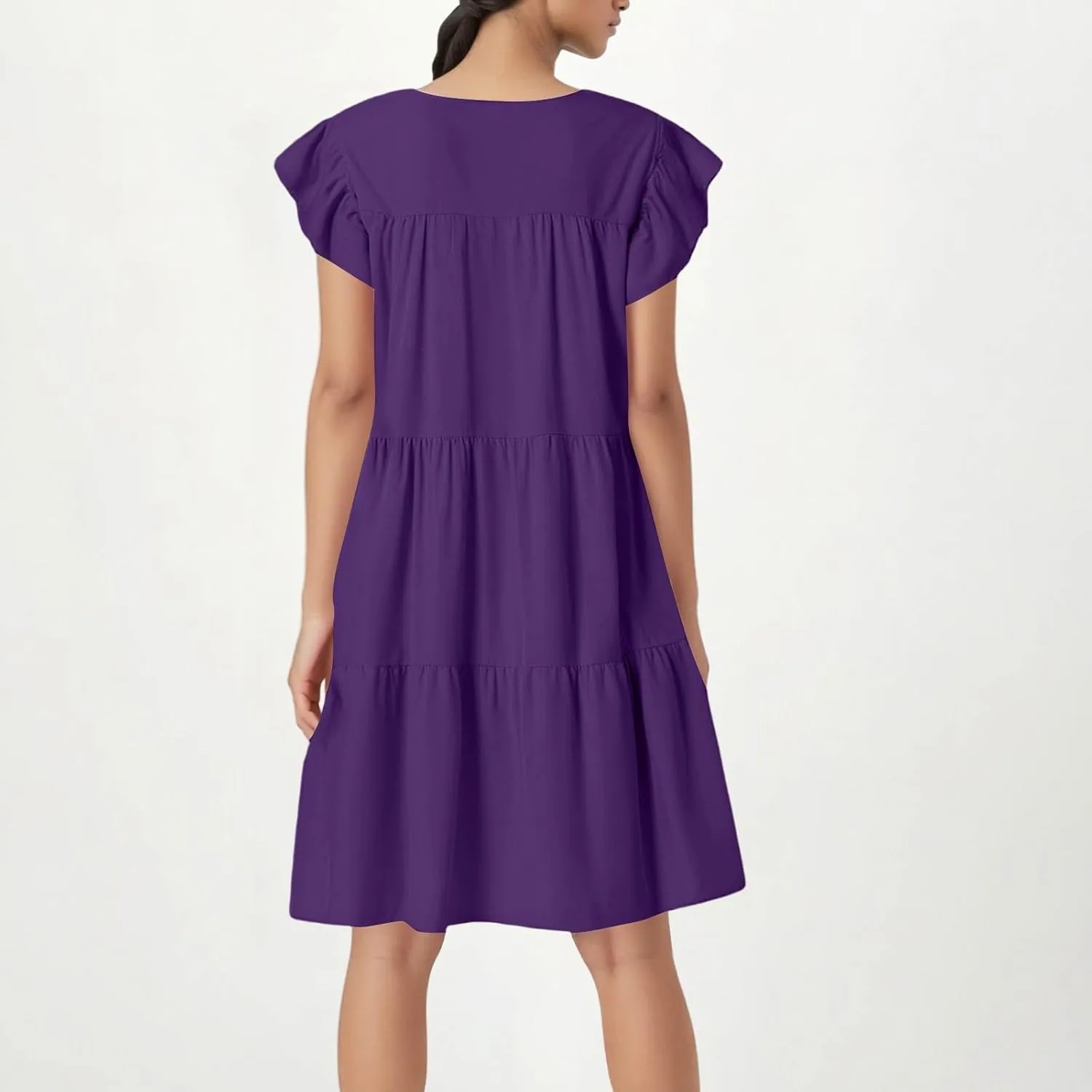 BAXLIMEK Babydoll Dresses for Women,2025 Summer Cute Pleated Ruffle Cap Sleeve Mini Dress,Flowy Tiered Beach Vacation Dress