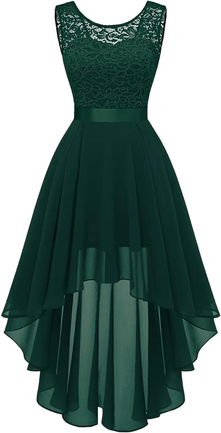 BeryLove Cocktail Prom Dresses 2025 Formal Wedding Guest Dresses Sleeveless Lace High Low Homecoming Dress