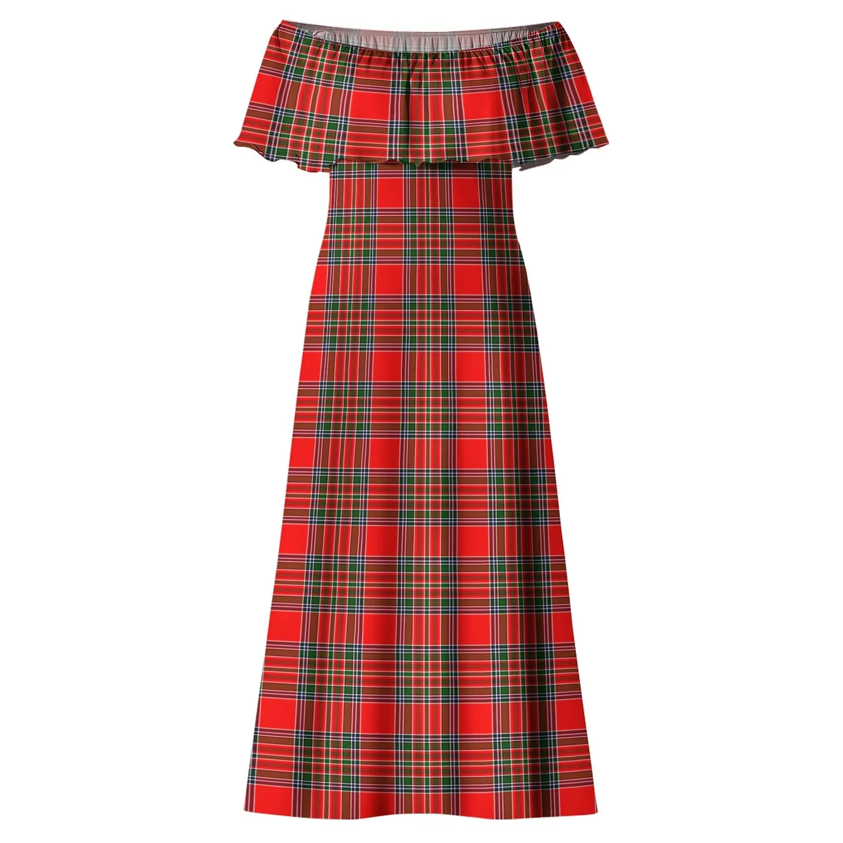 Binning Tartan Off Shoulder Long Dress