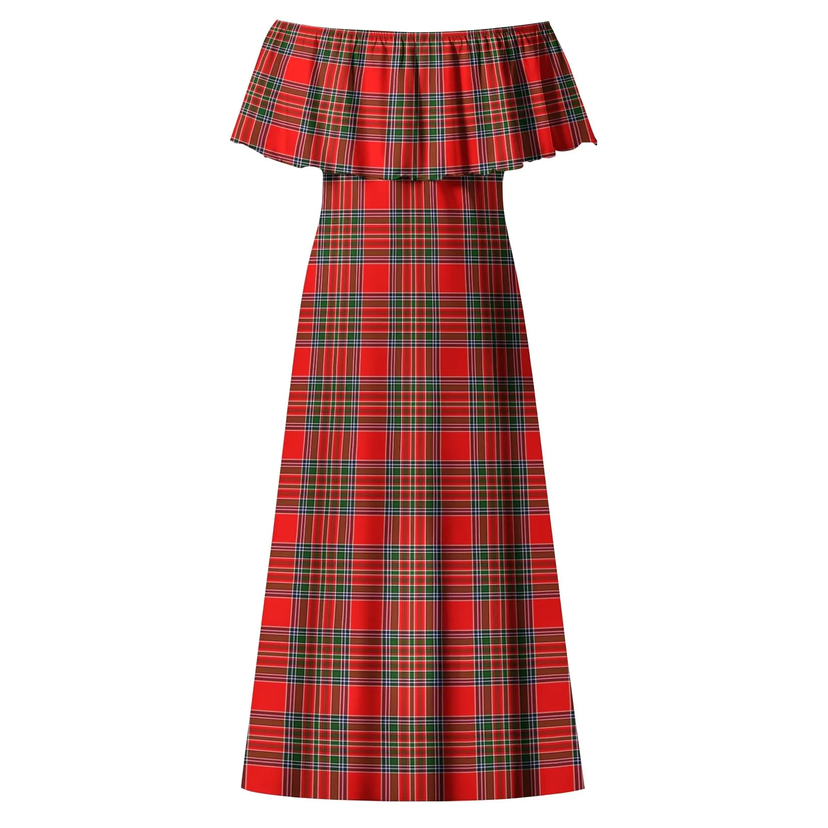 Binning Tartan Off Shoulder Long Dress