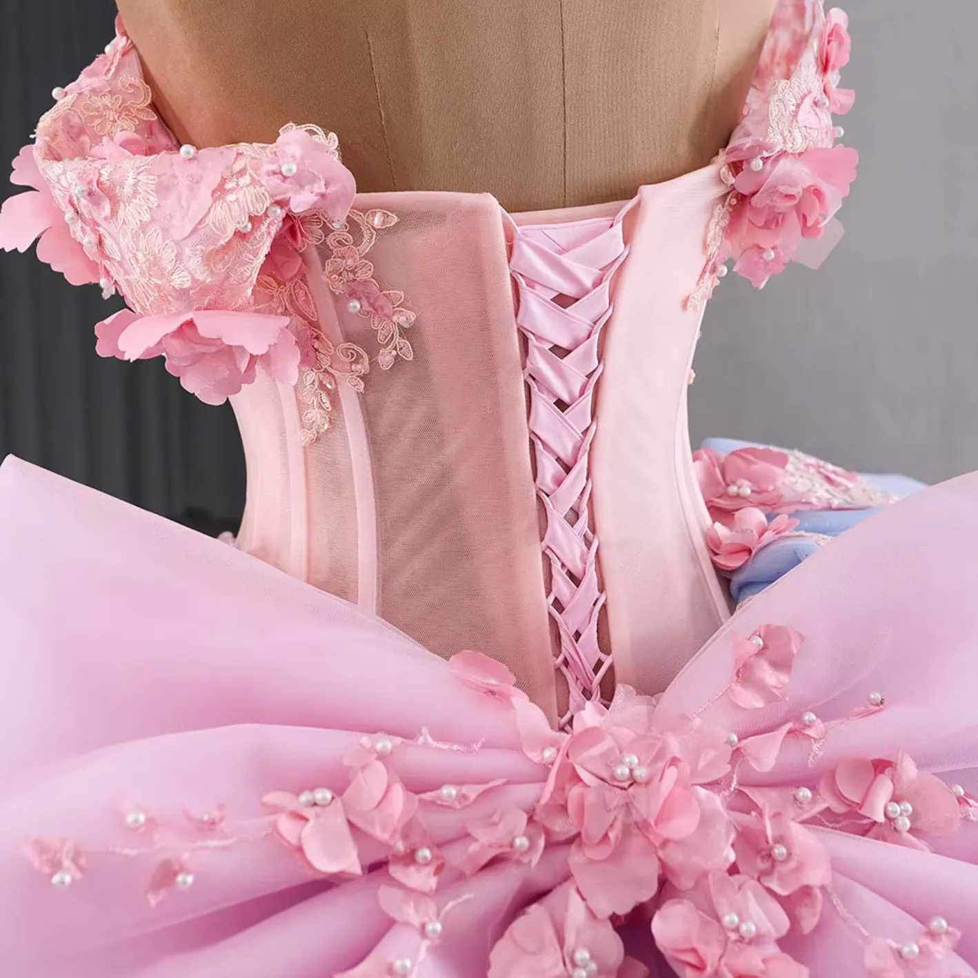 Blue and Pink Quinceanera Ball Gown