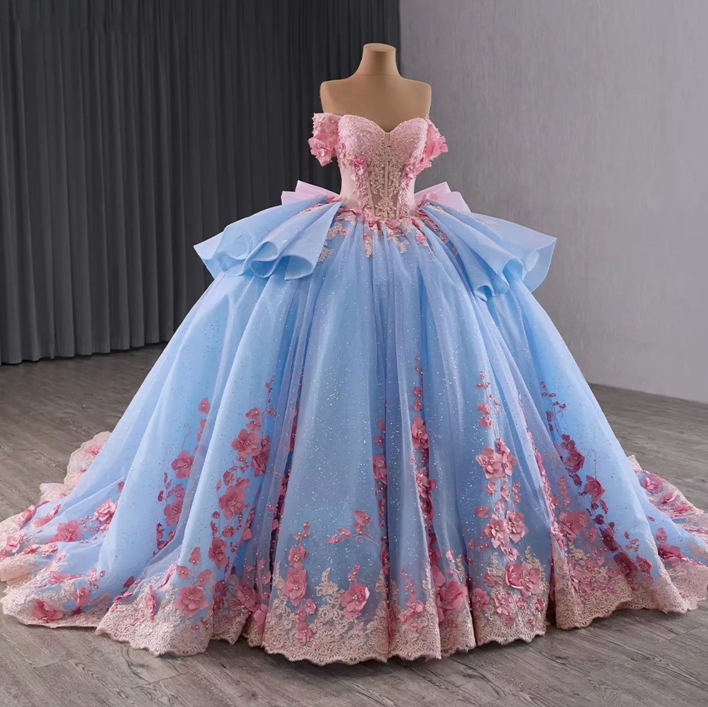 Blue and Pink Quinceanera Ball Gown
