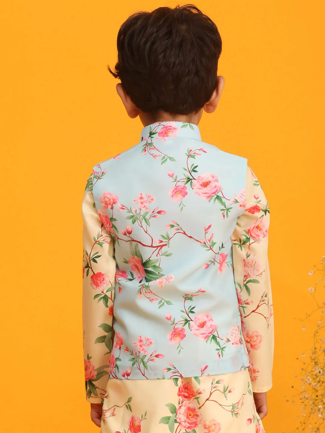 Boy's Multicolor Base Aqua Nehru Jacket - Vastramay Boys