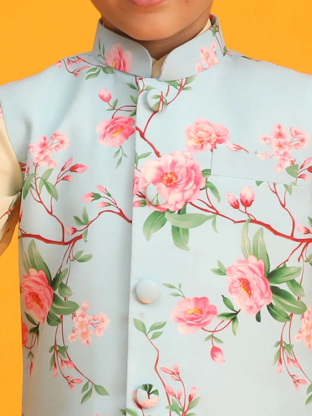 Boy's Multicolor Base Aqua Nehru Jacket - Vastramay Boys