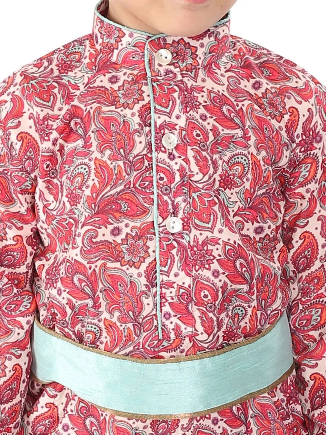 Boy's Multicolor-Base-Pink And Mint Kurta And Dhoti Set - Vastramay Boys