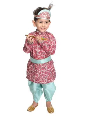 Boy's Multicolor-Base-Pink And Mint Kurta And Dhoti Set - Vastramay Boys
