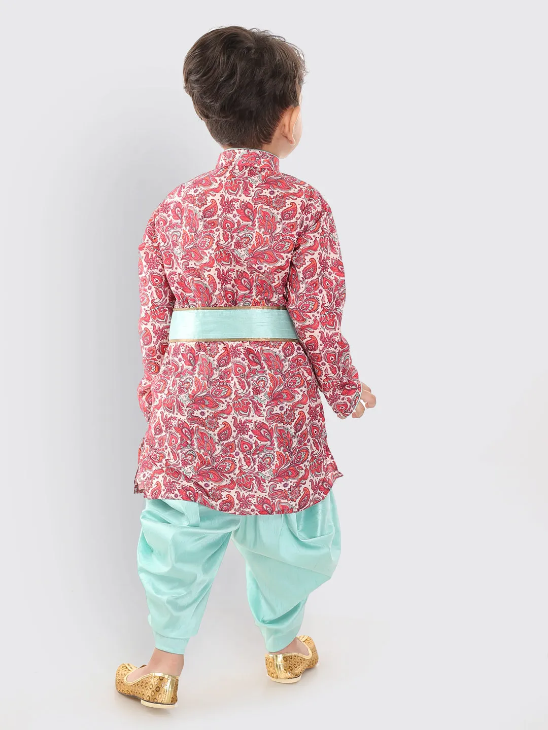 Boy's Multicolor-Base-Pink And Mint Kurta And Dhoti Set - Vastramay Boys