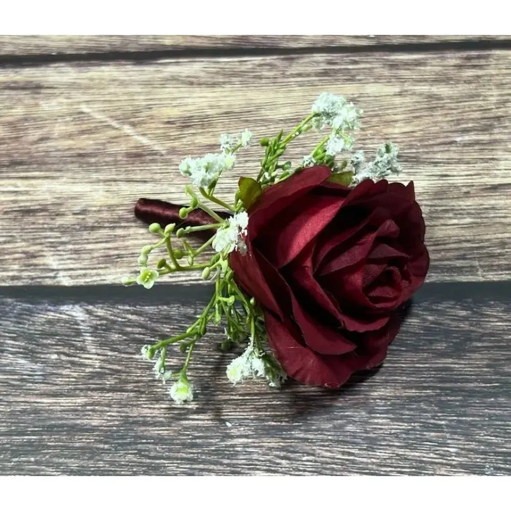 Christmas Dark Red And Ivory Artificial Wedding Bouquet