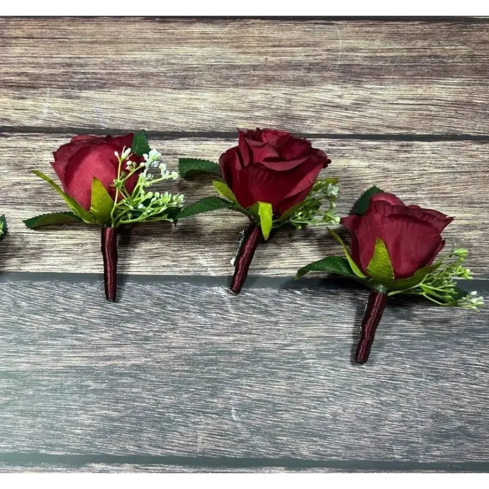 Christmas Dark Red And Ivory Artificial Wedding Bouquet