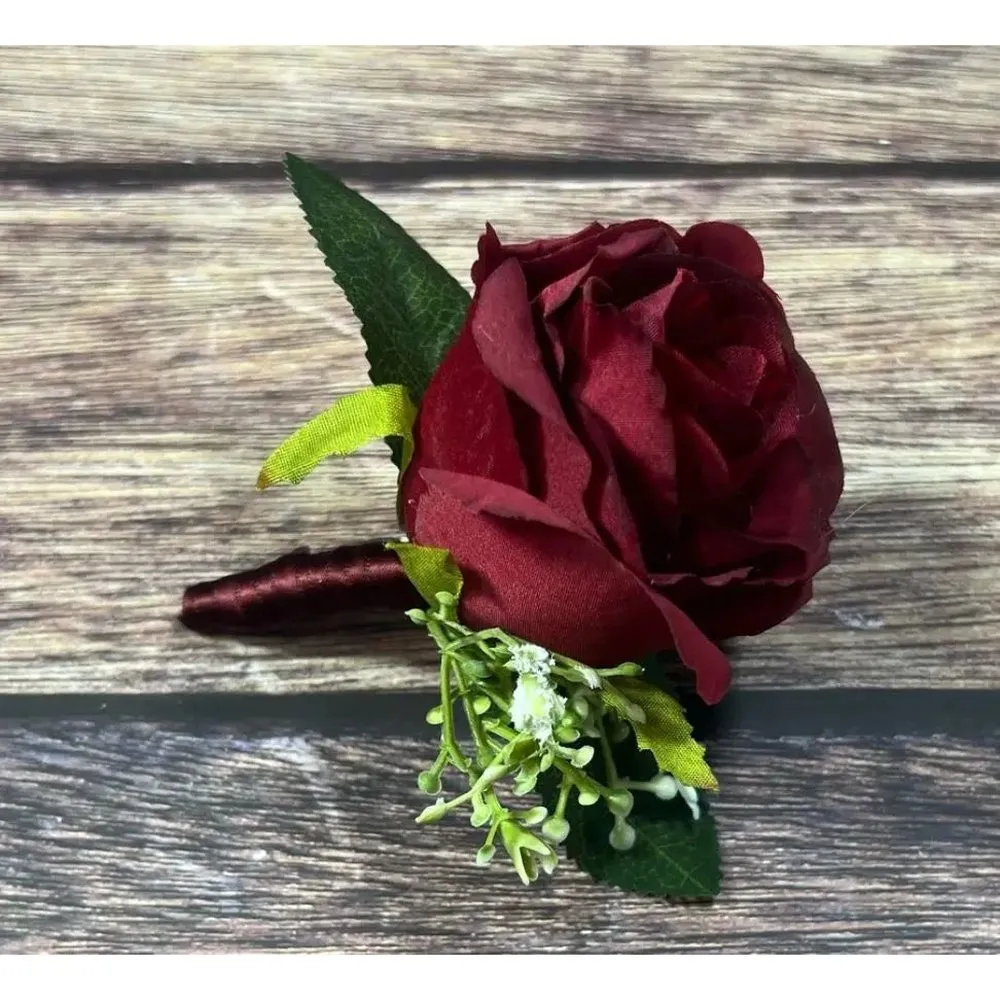 Christmas Dark Red And Ivory Artificial Wedding Bouquet