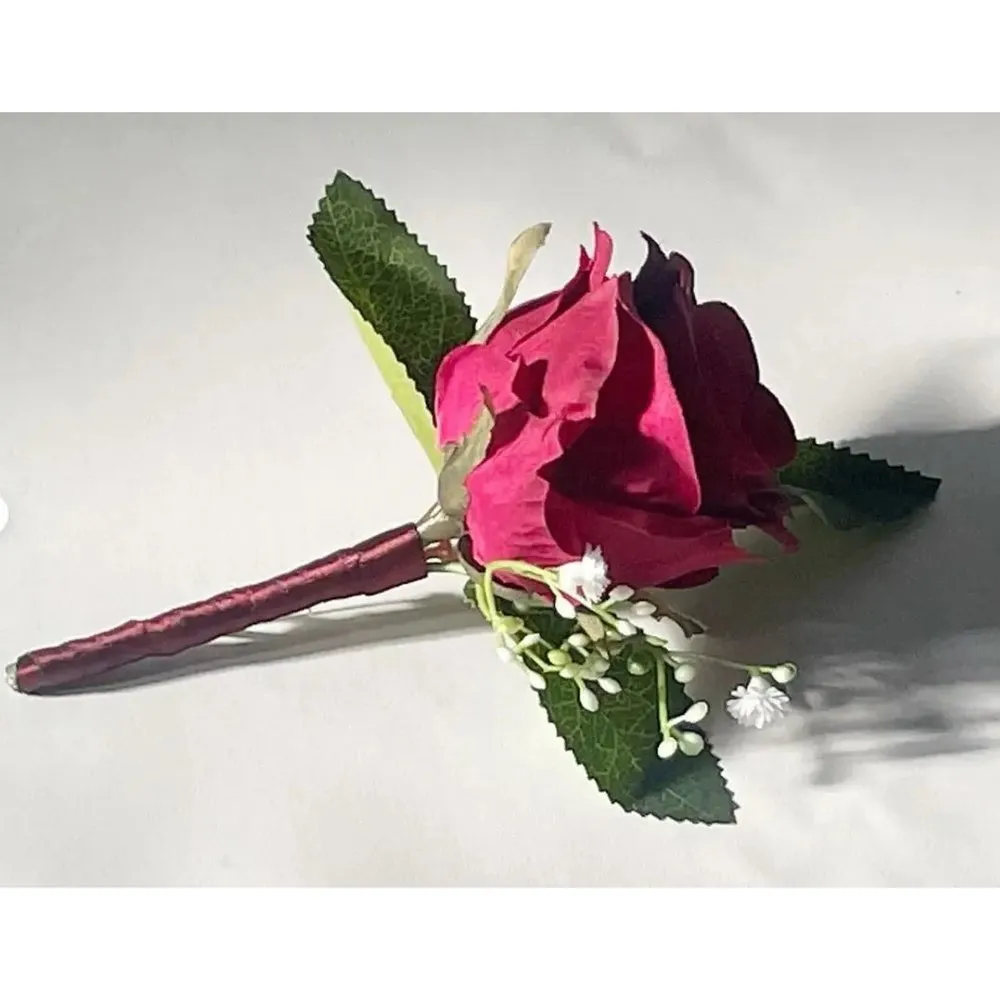 Christmas Dark Red And Ivory Artificial Wedding Bouquet