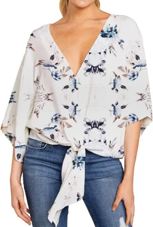 Ckikiou Womens Plus Size V Neck Knot Tie Front Summer Chiffon Blouses Tops Loose 3/4 Batwing Sleeve Shirts