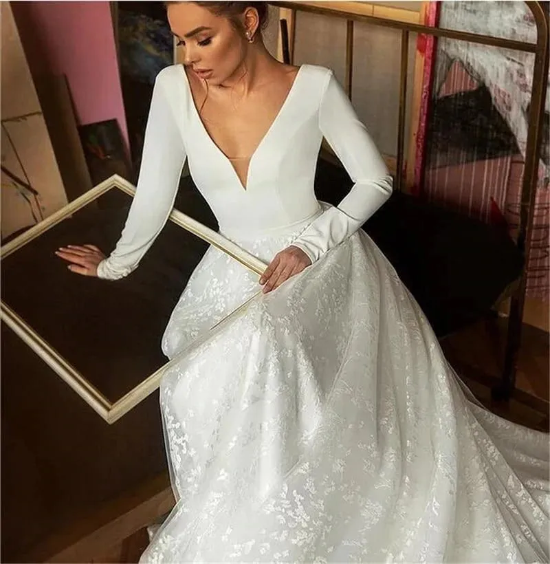 Elegant A Line Long Sleeve Lace Wedding Dress