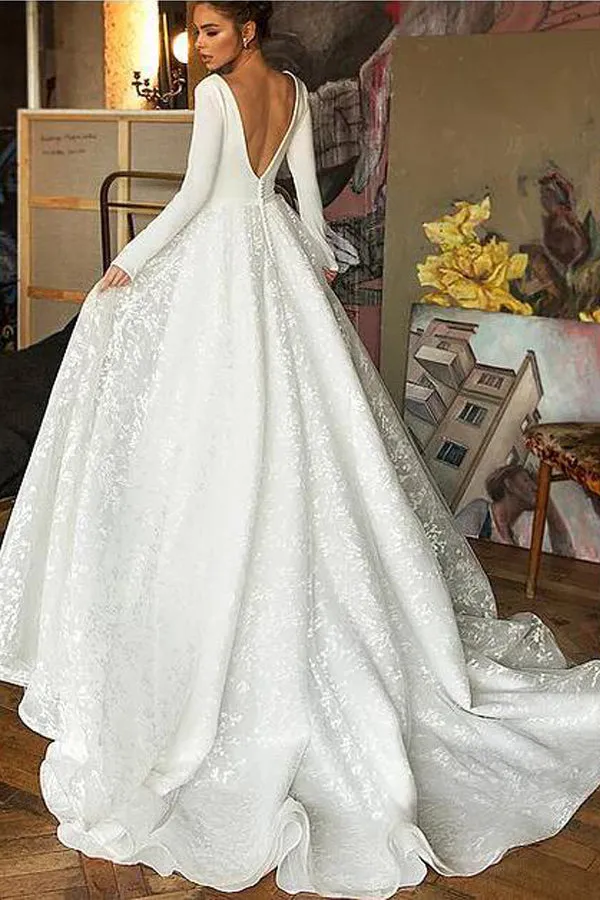 Elegant A Line Long Sleeve Lace Wedding Dress