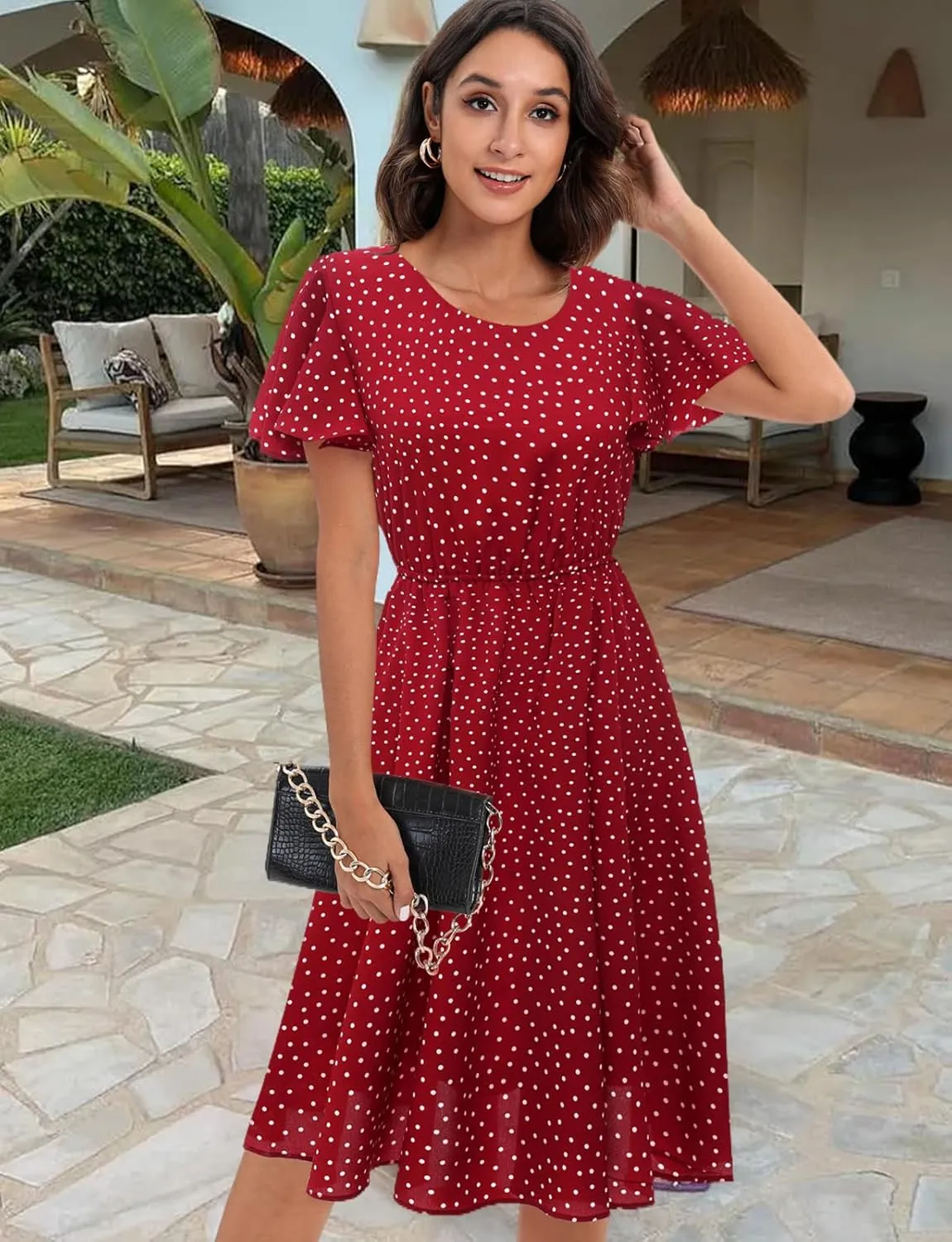 Gardenwed Chiffon Floral Dresses Summer Sun Beach Dresses for Women with Elastic Waist