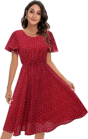 Gardenwed Chiffon Floral Dresses Summer Sun Beach Dresses for Women with Elastic Waist
