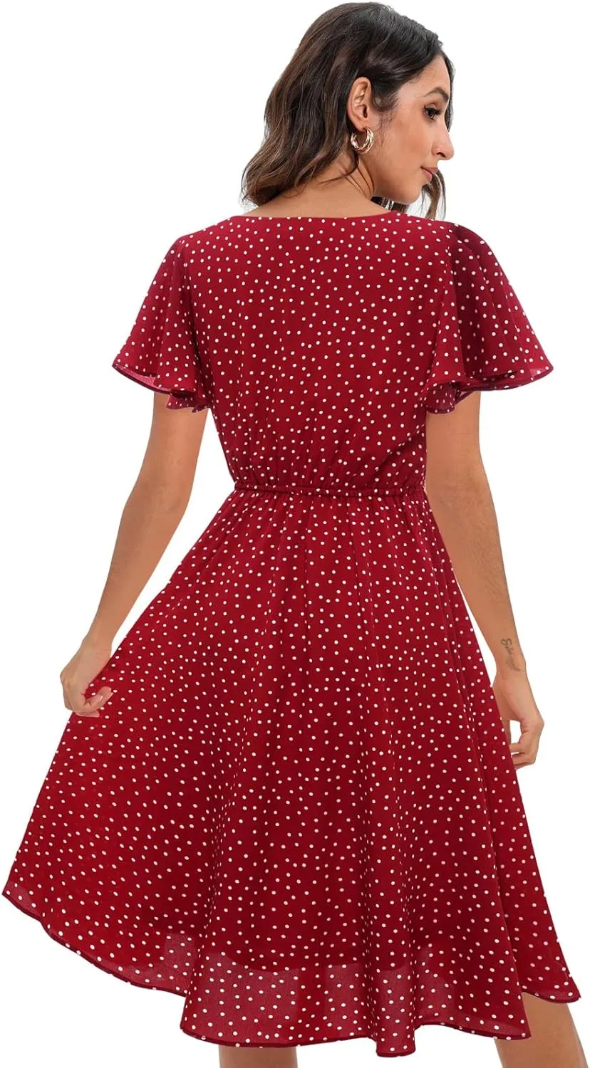 Gardenwed Chiffon Floral Dresses Summer Sun Beach Dresses for Women with Elastic Waist