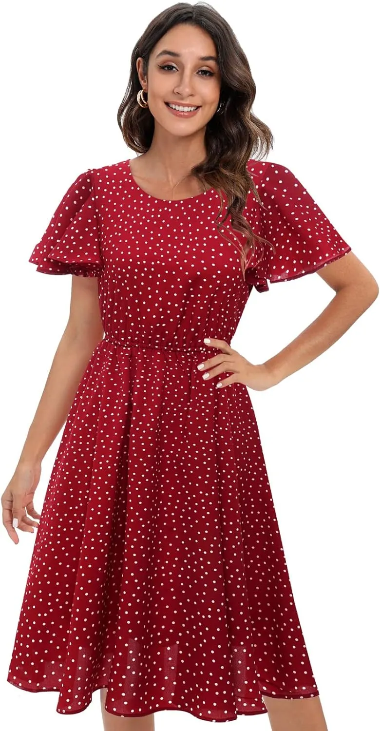 Gardenwed Chiffon Floral Dresses Summer Sun Beach Dresses for Women with Elastic Waist
