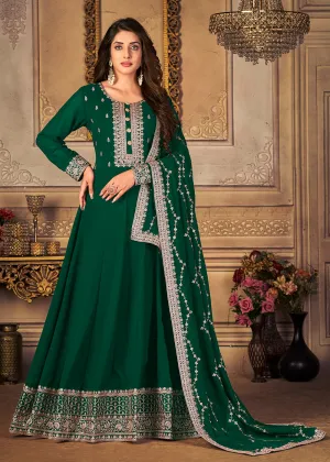 Georgette Dark Green Embellished Wedding Fest Anarkali Suit