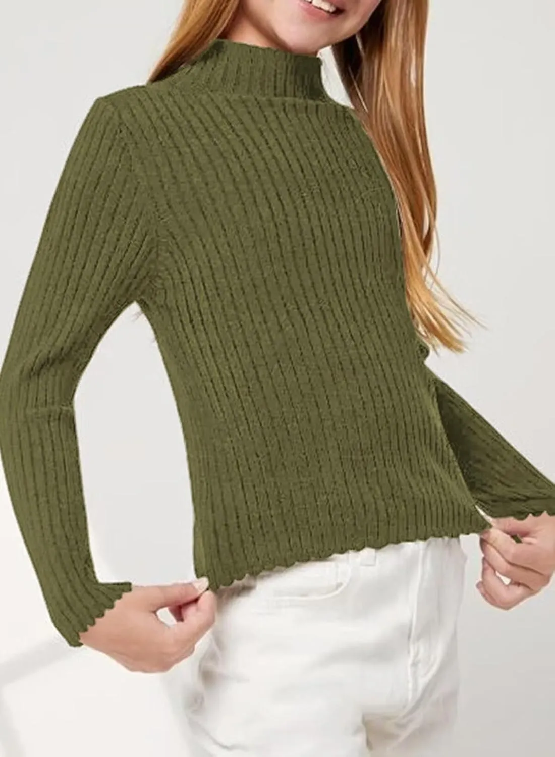 Girls Turtleneck Sweater Kids Casual Long Sleeve Knitted Slim Fit Pullover Tops 7-15 Years