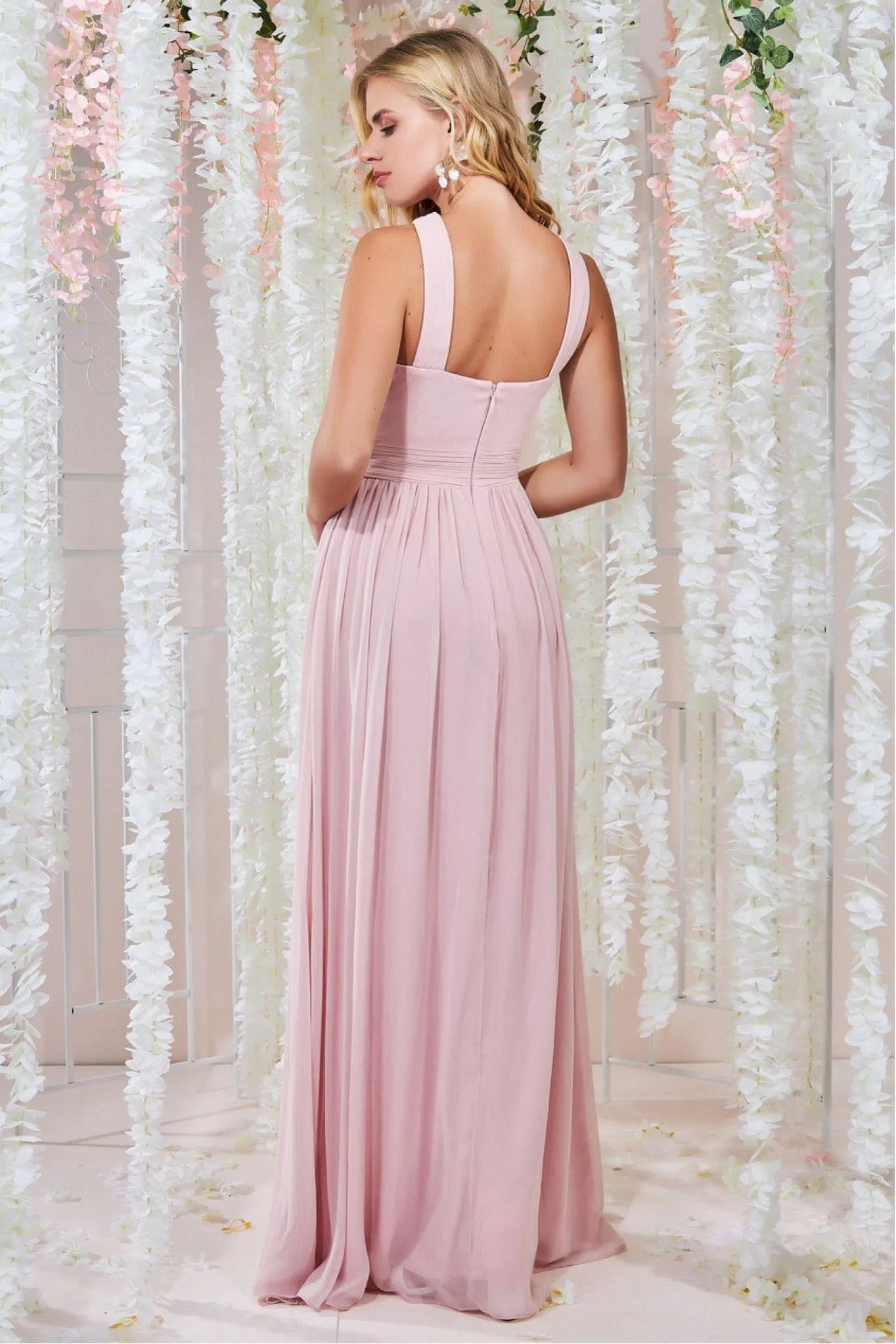Goddiva Halter Neck Chiffon Maxi Dress -Lightpink