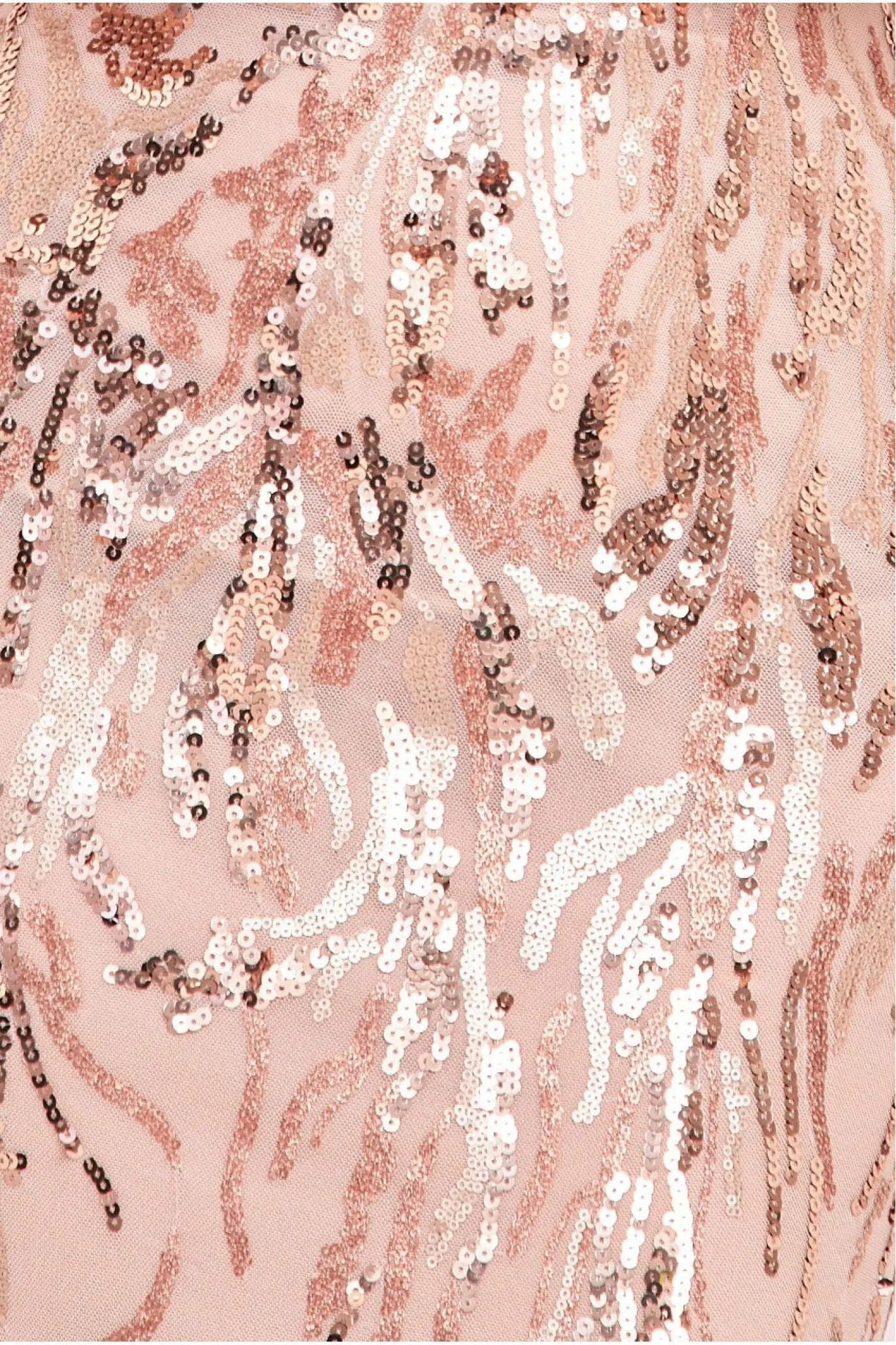 Goddiva Long Sleeve V Neck Sequin Maxi - Champagne