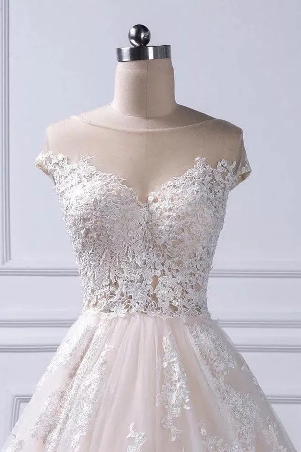 Gorgeous Ball Gown Cap Sleeve Wedding Dress With Lace Appliques WW263