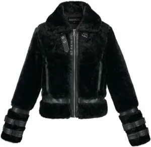 GRAN ORIENTE Womens Winter Faux Mink Fur Fleece Zip up Moto Jacket,Cropped Fuzzy Sherpa Coats Warm Leather Outerwear
