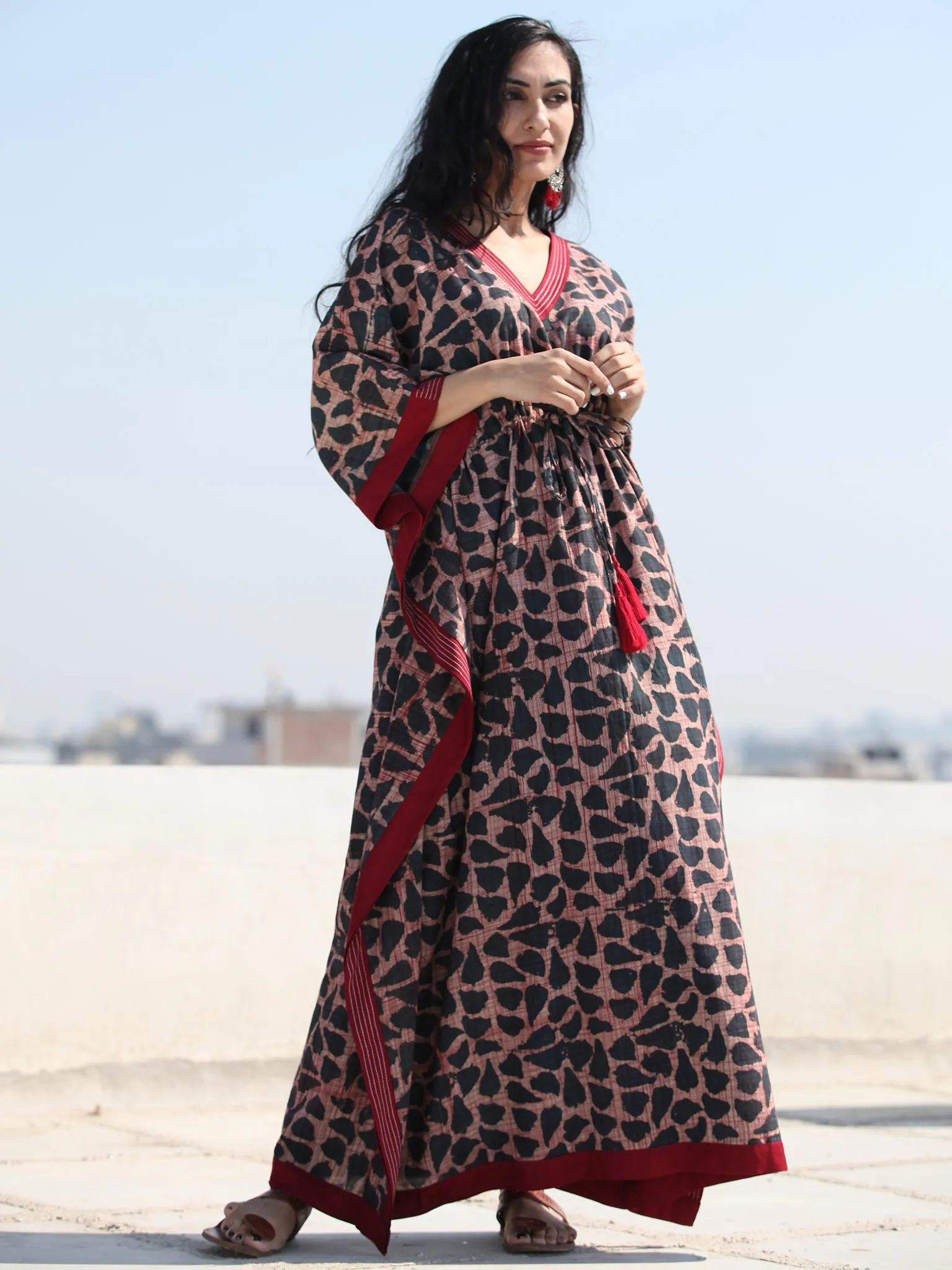 Indigo Maroon Hand Block Printed Kaftan - K126F1832