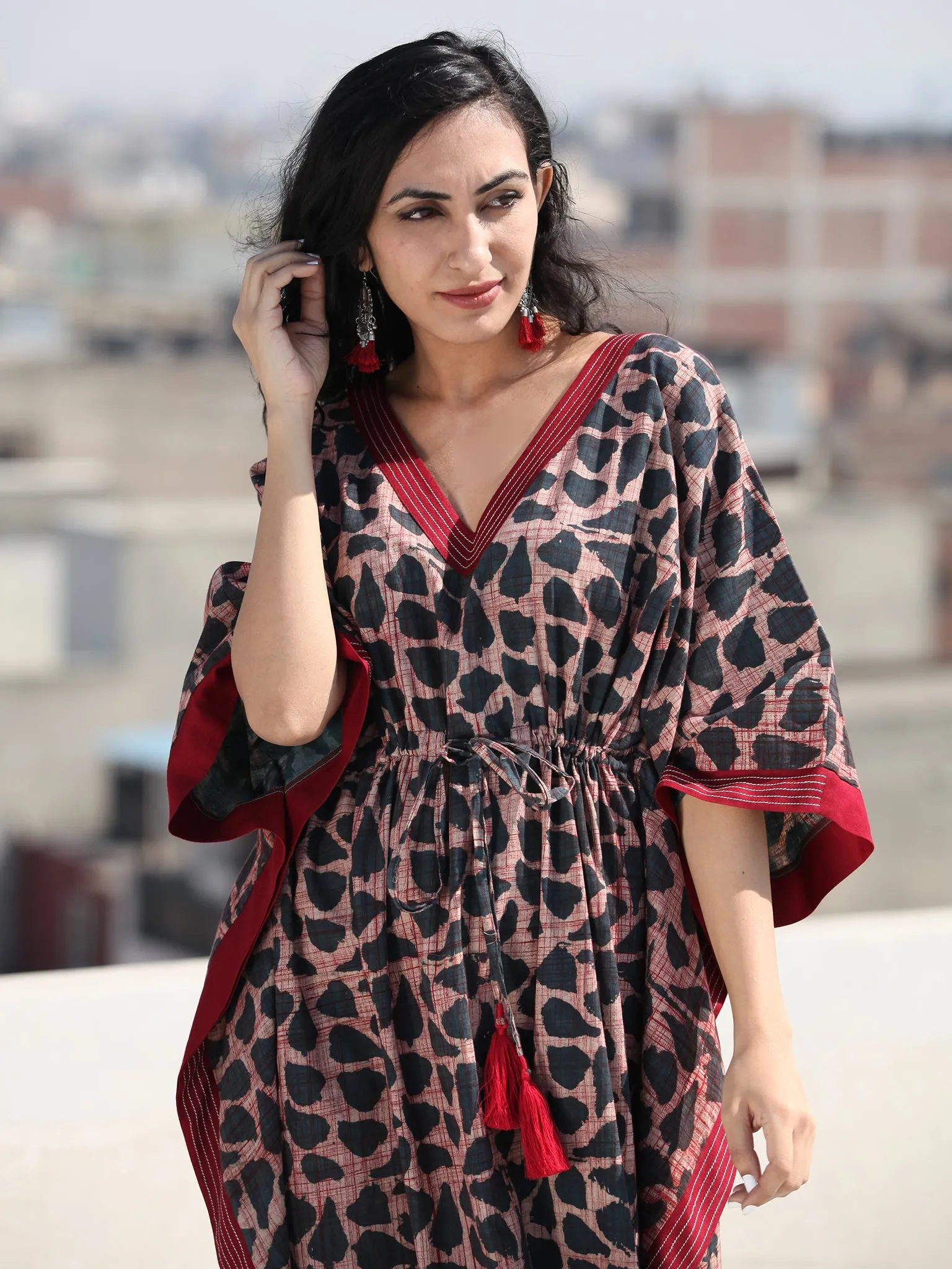 Indigo Maroon Hand Block Printed Kaftan - K126F1832