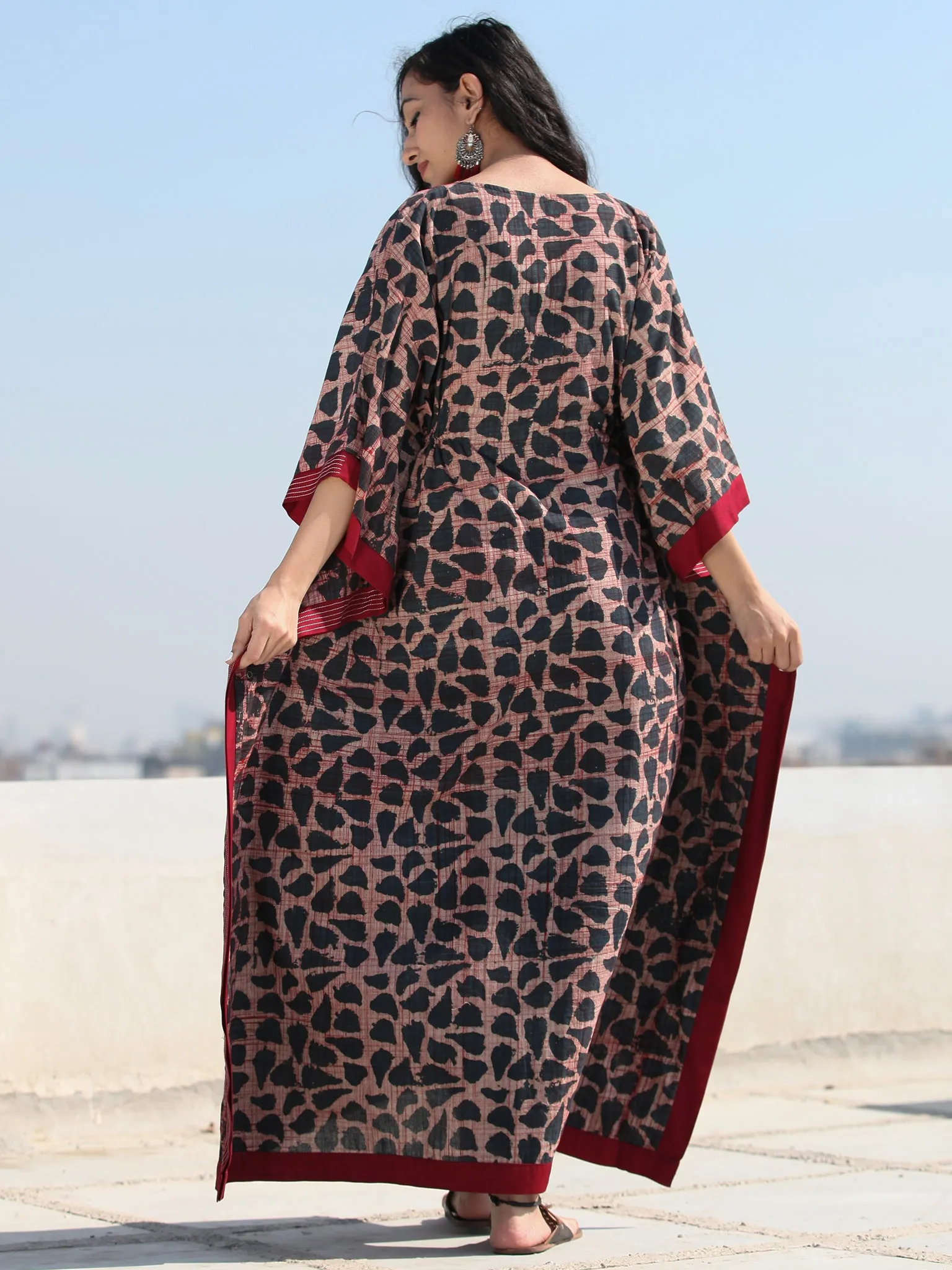Indigo Maroon Hand Block Printed Kaftan - K126F1832