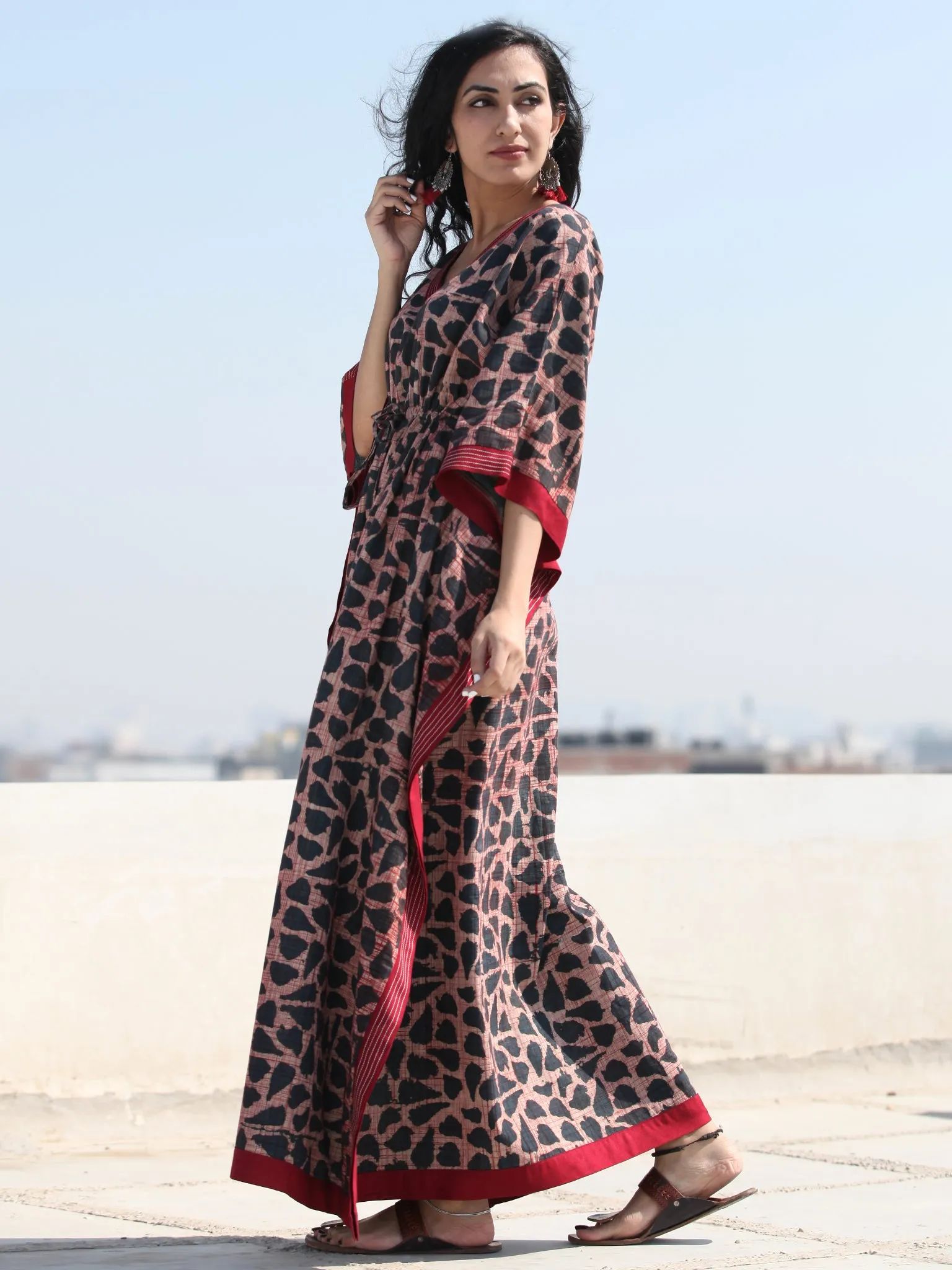Indigo Maroon Hand Block Printed Kaftan - K126F1832