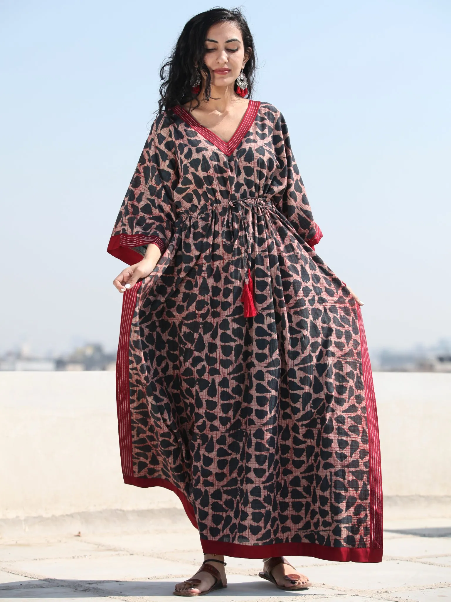 Indigo Maroon Hand Block Printed Kaftan - K126F1832