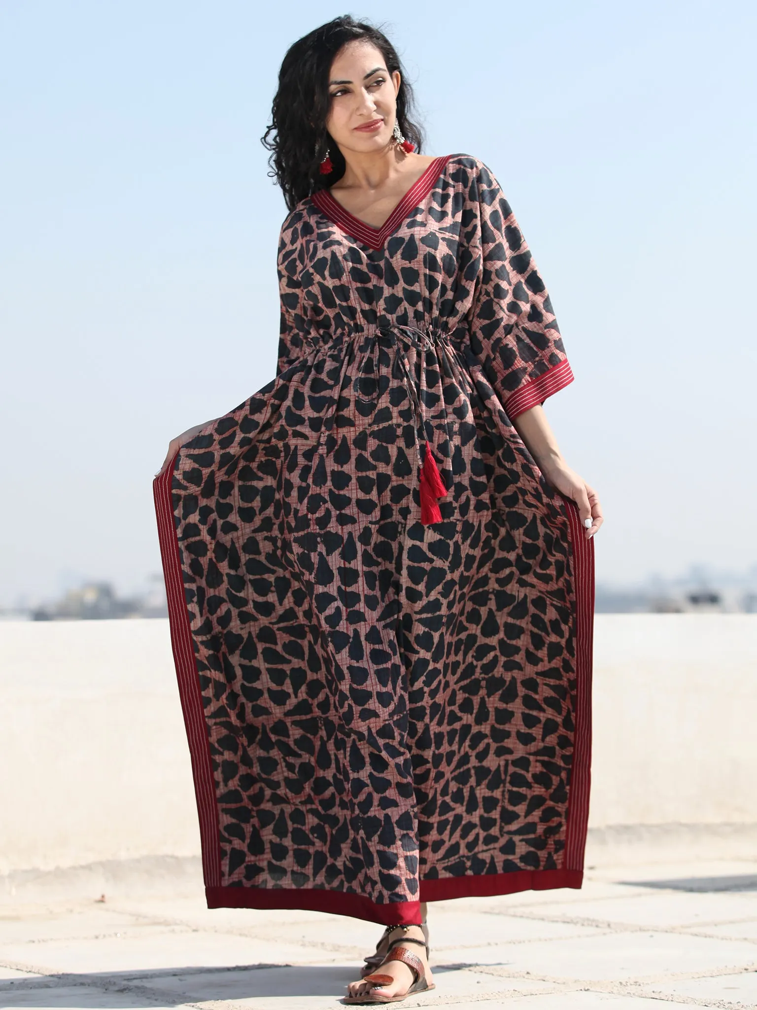 Indigo Maroon Hand Block Printed Kaftan - K126F1832