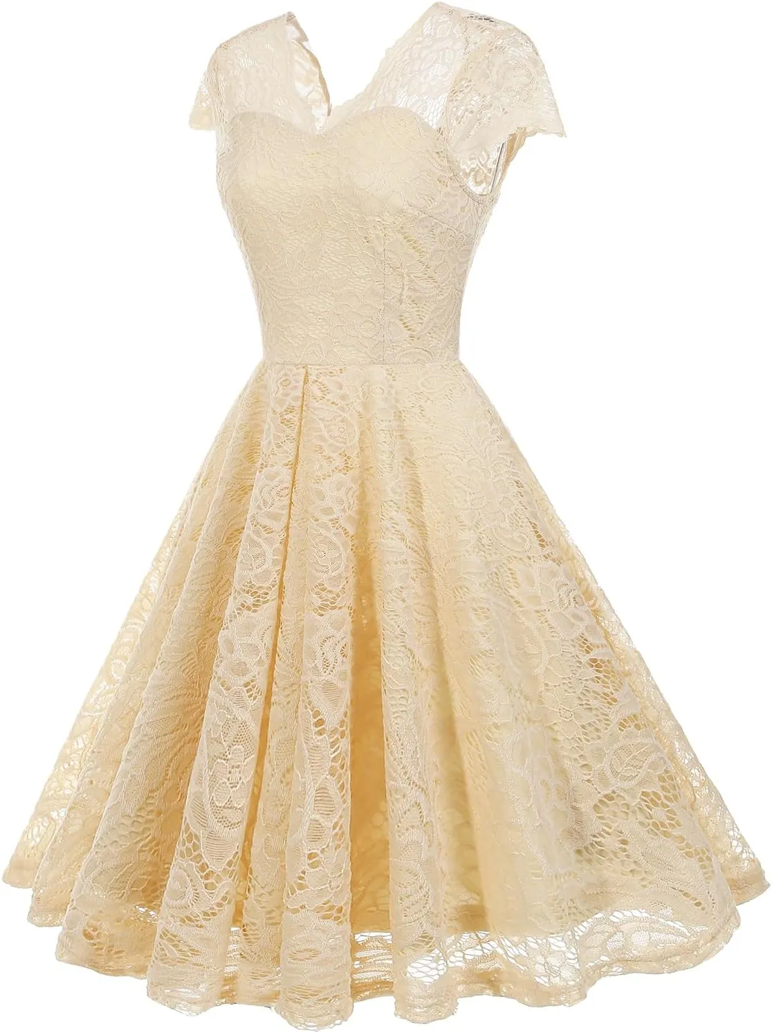 IWEMEK Women Cap Sleeve Floral Lace Elegant Cocktail Dress V Neck Knee Length A Line Wedding Guest Bridesmaid Dresses
