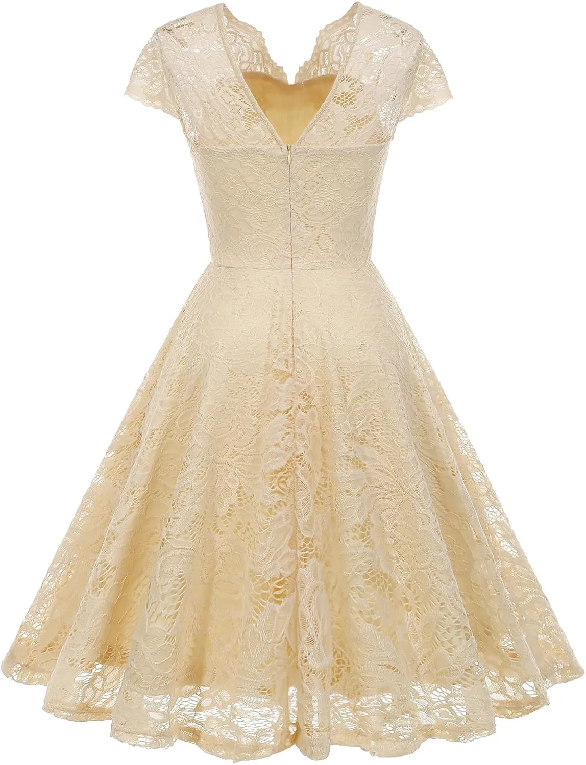 IWEMEK Women Cap Sleeve Floral Lace Elegant Cocktail Dress V Neck Knee Length A Line Wedding Guest Bridesmaid Dresses