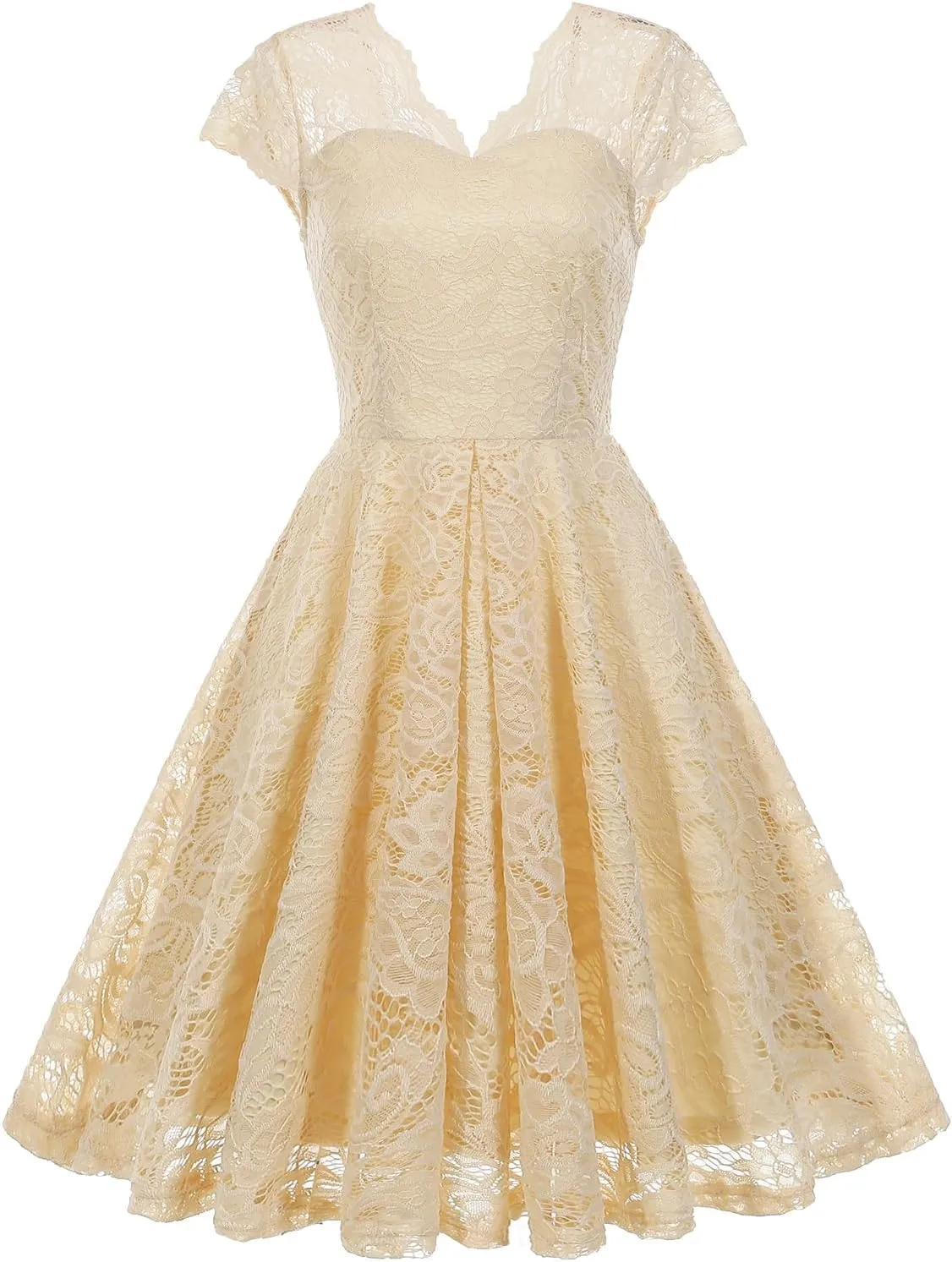 IWEMEK Women Cap Sleeve Floral Lace Elegant Cocktail Dress V Neck Knee Length A Line Wedding Guest Bridesmaid Dresses