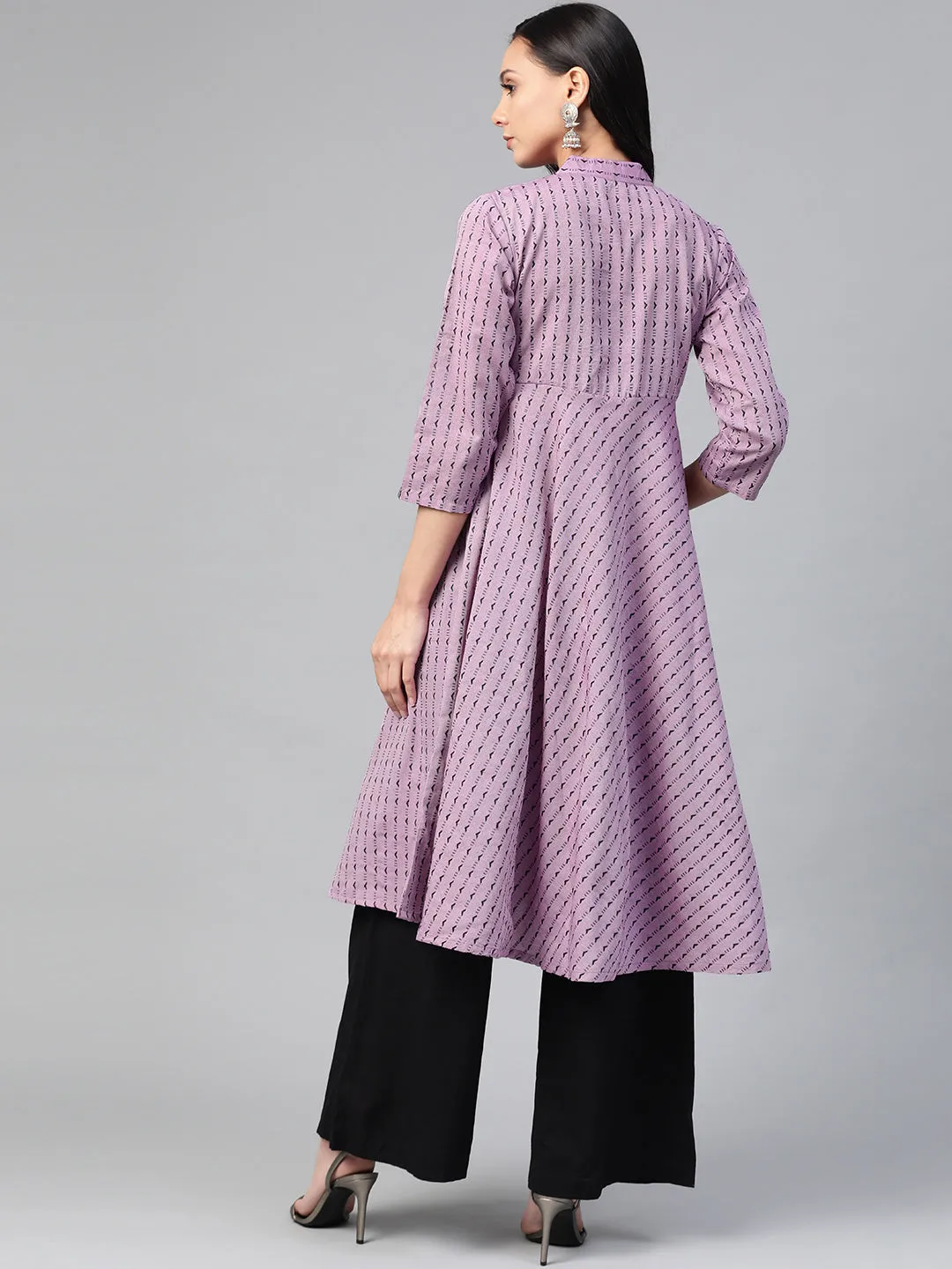 Jashvi Women Purple & Black Woven Design Jacquard A-Line Kurta