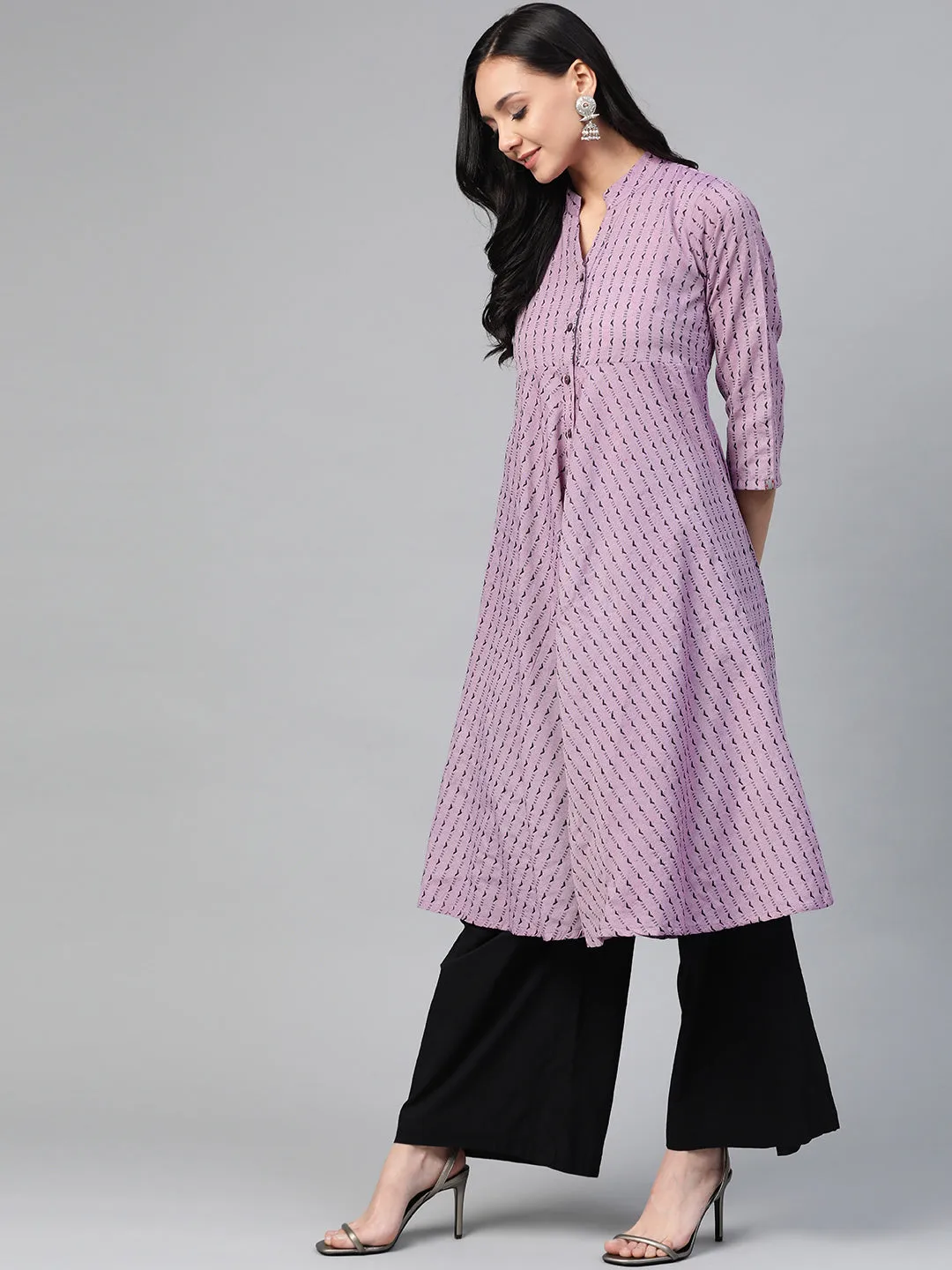 Jashvi Women Purple & Black Woven Design Jacquard A-Line Kurta