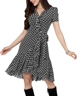 KOH KOH Womens 2025 Short Sleeve Wrap Ruffled Wedding Guest Print Mini Dress