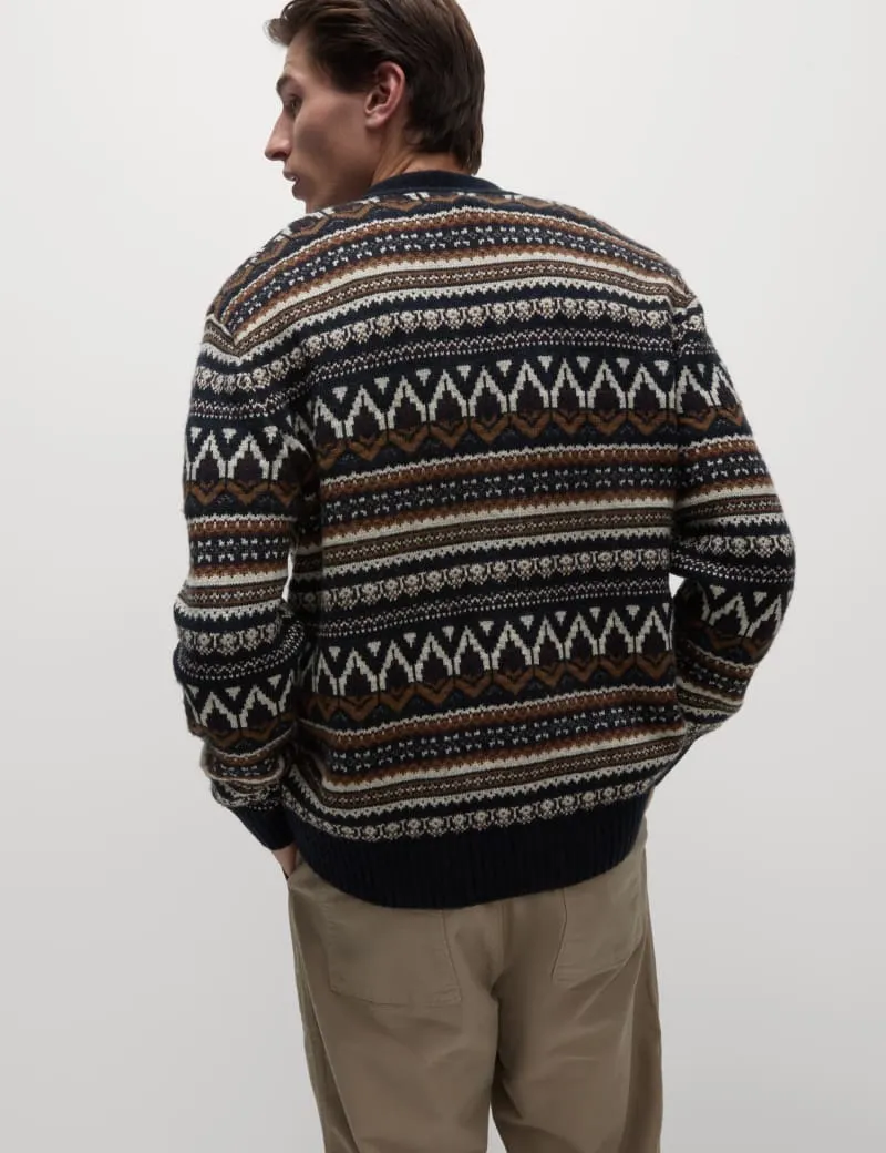 Lambswool Blend Fair Isle V-Neck Cardigan